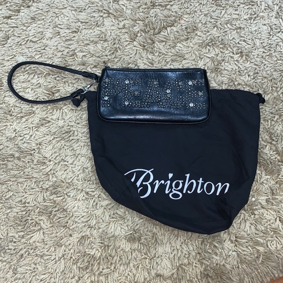 Brighton Handbags - EUC Brighton black leather peace wristlet with dust bag